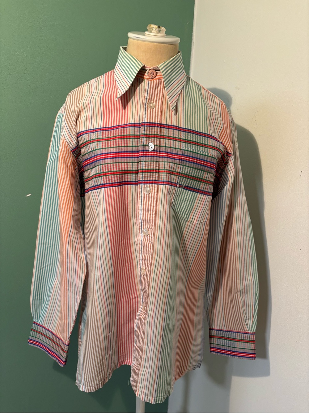 Vintage 1970’s Men’s Multicolor Striped Button-Down Shirt